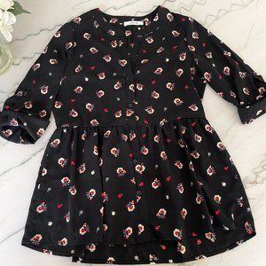 Jessy B | Black Floral Tunic Length Button Down 3/4 Sleeve Peplum Top | S